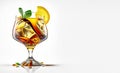 Alcoholic yellow cocktail in glass with orange slices and mint leaves. Generative AI, generative artificial intelligence Royalty Free Stock Photo