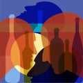 Alcoholism as a disease, problem. People heads with wine bottles concept, background