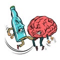 Alcoholism destroys the brain, drunk. fight bottle of vodka