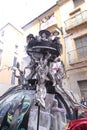 Alcoy, Spain - April 22, 2016: People dressed as Christian legion marching in annual Moros y Cristianos parade in Alcoy, Spain on