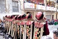 Alcoy, Spain - April 22, 2016: People dressed as Christian legion marching in annual Moros y Cristianos parade in Alcoy, Spain on