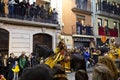 Alcoy, SPAIN - January 5, 2019: Procession of the three kings through the streets of Alcoy with music and artists. Cabalgata de