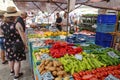 Alcudia, Spain - 9 July, 2023: Market day in the Old town of Alcudia, Mallorca