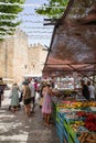 Alcudia, Spain - 9 July, 2023: Market day in the Old town of Alcudia, Mallorca