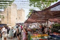 Alcudia, Spain - 9 July, 2023: Market day in the Old town of Alcudia, Mallorca