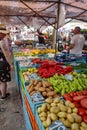 Alcudia, Spain - 9 July, 2023: Market day in the Old town of Alcudia, Mallorca