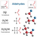 Aldehydes. Chemical formula and molecule model formaldehyde, ace Royalty Free Stock Photo