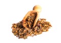 Alder buckthorn bark in wooden scoop. Buckthorn herbal tea is used as a laxative Royalty Free Stock Photo