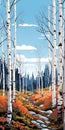 Alder Forest: Whistlerian Illustration Of Autumn Birch Trees In Rocky Mountains