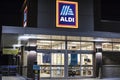 ALDI grocery store supermarket at night entrance and sign