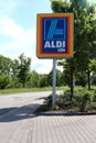 Aldi Sud sign at the parking lot entrance in Germany