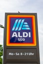 ALDI SÃÅD Logo on a sign board