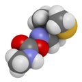 Aldicarb pesticide molecule. 3D rendering. Atoms are represented as spheres with conventional color coding: hydrogen (white),
