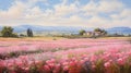 Nostalgic Charm: Painting A Pink Field In The Style Of Tuscan Artist Martin Villiers