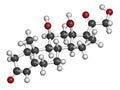 Aldosterone mineralocorticoid hormone, produced by the adrenal gland. Atoms are represented as spheres with conventional color.