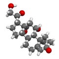 Aldosterone mineralocorticoid hormone, produced by the adrenal gland. Atoms are represented as spheres with conventional color