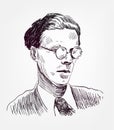 Aldous Huxley sketch style vector portrait isolated Royalty Free Stock Photo