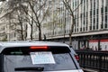 ALDWYCH, LONDON, ENGLAND- 6 December 2020: Car with a poster reading `WE STAND WITH INDIAN FARMERS` at the Kisaan protest