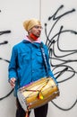 ALDWYCH, LONDON, ENGLAND- 6 December 2020: Drummer at the Kisaan protest