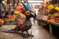 alebrije statue in a bustling city market