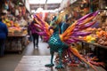 alebrije statue in a bustling city market