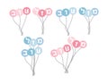 Set of light Blue and Pink balloons with Hebrew letters creating the greeting - Mazal tov