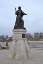 Aleksandrov, Vladimir Region, Russia, April 19, 2021: Bronze monument to Tsar Ivan the Terrible by sculptor Vasily Selivanov on e