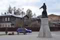 Aleksandrov, Vladimir Region, Russia, April 19, 2021: Bronze monument to Tsar Ivan the Terrible by sculptor Vasily Selivanov on e