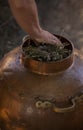 Alembic - copper bowl used for distillation to produce essential oil. Royalty Free Stock Photo