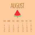 ÃÂ¡alendar for august with watermelon