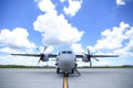 Alenia C-27J Spartan military cargo plane from the Romanian Air Force landed in an airbase during a drill