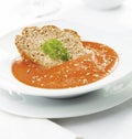 Alentejano gazpacho with slice of bread Royalty Free Stock Photo