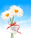 Alentine`s Day background Two daisies with heart shaped middles.