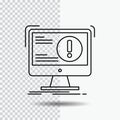 Alert, antivirus, attack, computer, virus Line Icon on Transparent Background. Black Icon Vector Illustration Royalty Free Stock Photo