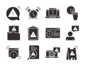 Alert, attention danger exclamation mark precaution silhouette style design icons set Royalty Free Stock Photo