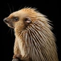 Alert Cape porcupine (Hystrix africaeaustralis) with erect quills