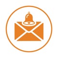 Alert, email, bell, mail, notification, notify, ring icon. Orange vector design