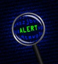 ALERT in green revealed in blue computer machine code