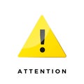 Alert icon. Attention symbol. Warning sticker. yellow triangle with black exclamation mark. Vector illustration isolated on white