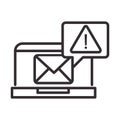 Alert icon, laptop email message warning, attention danger exclamation mark precaution, line style design