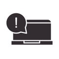 Alert icon, laptop warning message, attention danger exclamation mark precaution silhouette style design