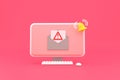 Alert message laptop notification. Danger error alerts, laptop virus problem or insecure messaging spam problems notifications
