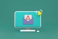 Alert message laptop notification. Danger error alerts, laptop virus problem or insecure messaging spam problems notifications