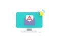 Alert message laptop notification. Danger error alerts, laptop virus problem or insecure messaging spam problems notifications