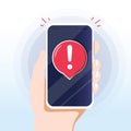 Alert message mobile notification. Danger error alerts, smartphone virus problem or insecure messaging spam problems