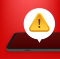 Alert message mobile notification. Danger error alerts, smartphone virus problem or insecure messaging spam problems Royalty Free Stock Photo