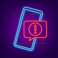 Alert message mobile notification neon sign. Danger error alerts, smartphone virus problem or insecure messaging spam Royalty Free Stock Photo