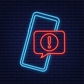 Alert message mobile notification neon sign. Danger error alerts, smartphone virus problem or insecure messaging spam Royalty Free Stock Photo