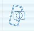 Alert message mobile notification sketch sign. Danger error alerts, smartphone virus problem or insecure messaging spam Royalty Free Stock Photo