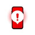 Alert message mobile notification. Smartphone virus problem. Danger error alerts. Insecure messaging spam problems notifications.